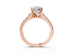 Princess Cut Diamond Vintage Scroll Solitaire Ring in Rose gold with Graduated Round Side Stones_27
