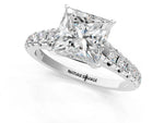 Princess Cut Diamond Vintage Scroll Solitaire Ring in White gold with Graduated Round Side Stones_19