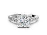Princess Cut Diamond Vintage Scroll Solitaire Ring in White gold with Graduated Round Side Stones_6