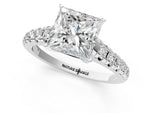 Princess Cut Diamond Vintage Scroll Solitaire Ring in White gold with Graduated Round Side Stones_7
