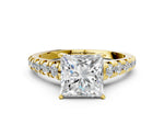 Princess Cut Diamond Vintage Scroll Solitaire Ring in Yellow gold with Graduated Round Side Stones_12