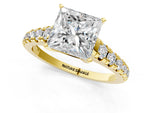 Princess Cut Diamond Vintage Scroll Solitaire Ring in Yellow gold with Graduated Round Side Stones_13