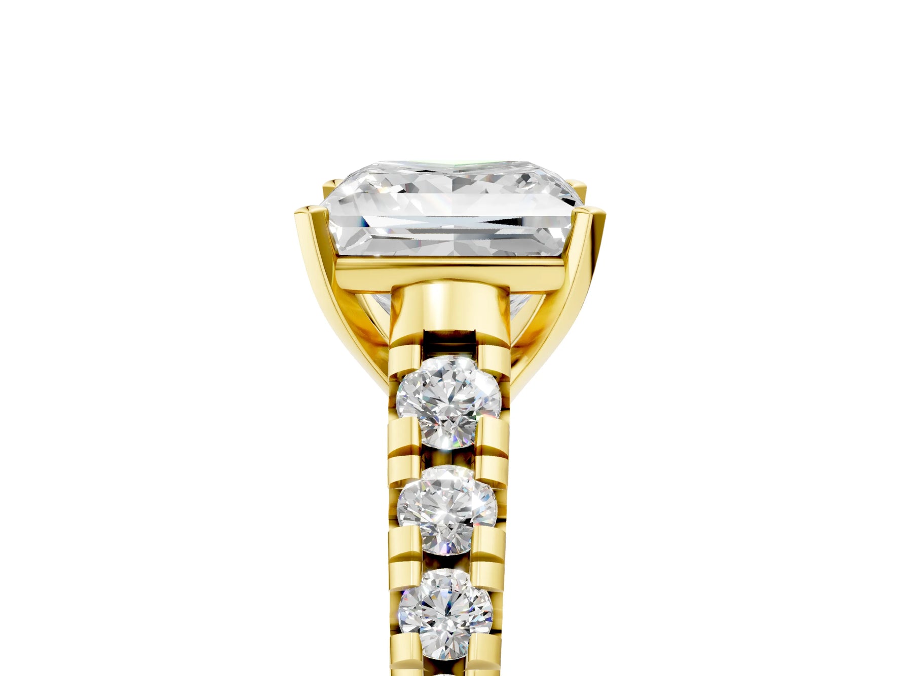 Princess Cut Diamond Vintage Scroll Solitaire Ring in Yellow gold with Graduated Round Side Stones_17