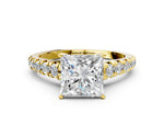 Princess Cut Diamond Vintage Scroll Solitaire Ring in Yellow gold with Graduated Round Side Stones_24
