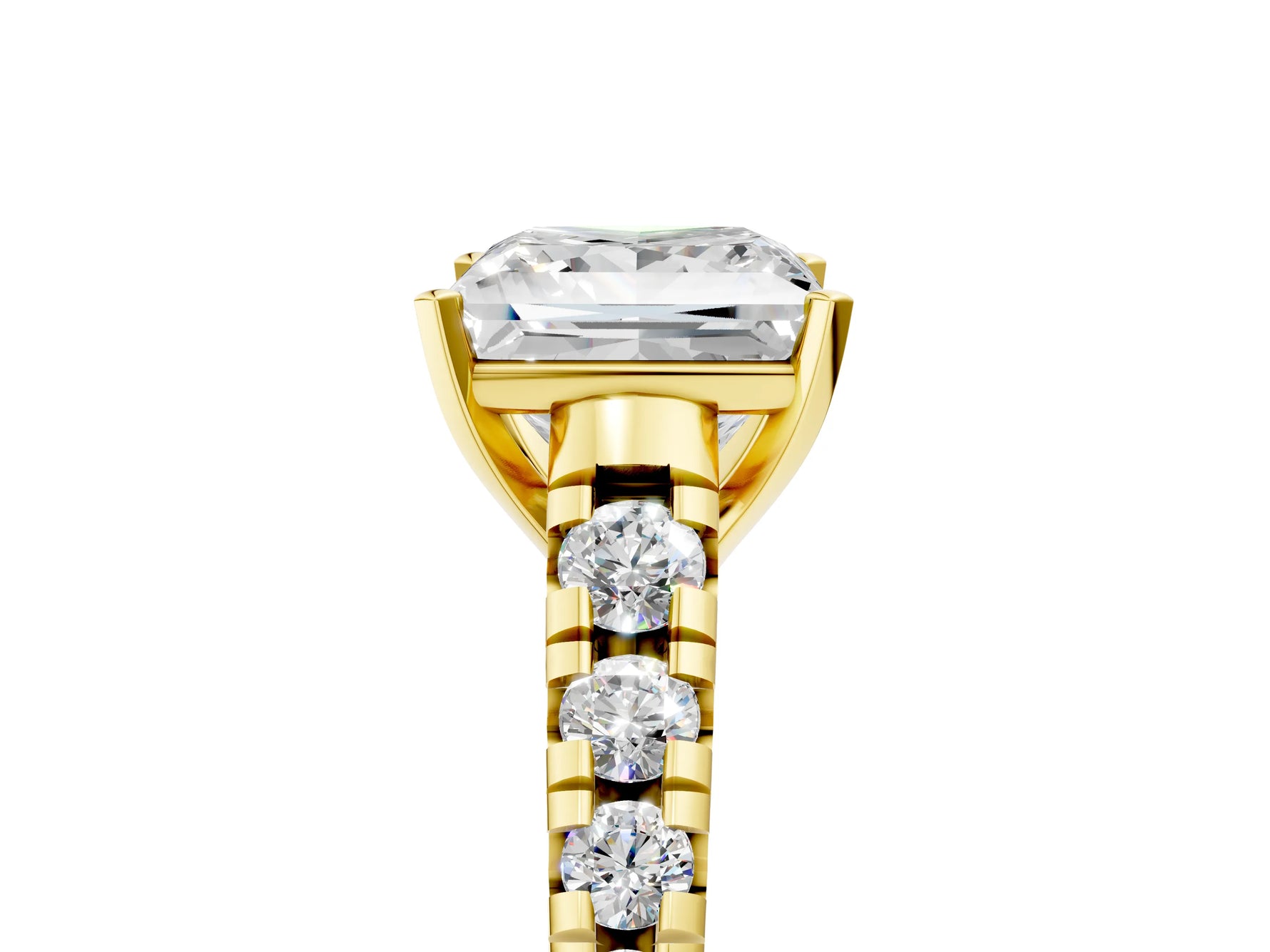 Princess Cut Diamond Vintage Scroll Solitaire Ring in Yellow gold with Graduated Round Side Stones_29