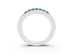 Princess Cut Emerald Bar-Set Pavé Band in White gold with Grooved Edge Detailing_3