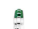 Princess Cut Emerald Bar-Set Pavé Band in White gold with Grooved Edge Detailing_5