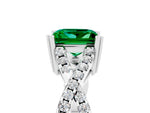 Princess Cut Emerald Solitaire Ring in Silver with Interwoven Pavé Band and Prong Setting_11