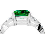 Princess Cut Emerald Solitaire Ring in White gold with Interwoven Pavé Band and Prong Setting_4