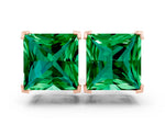 Princess Cut Emerald Stud Earrings in Rose gold with Basket Setting