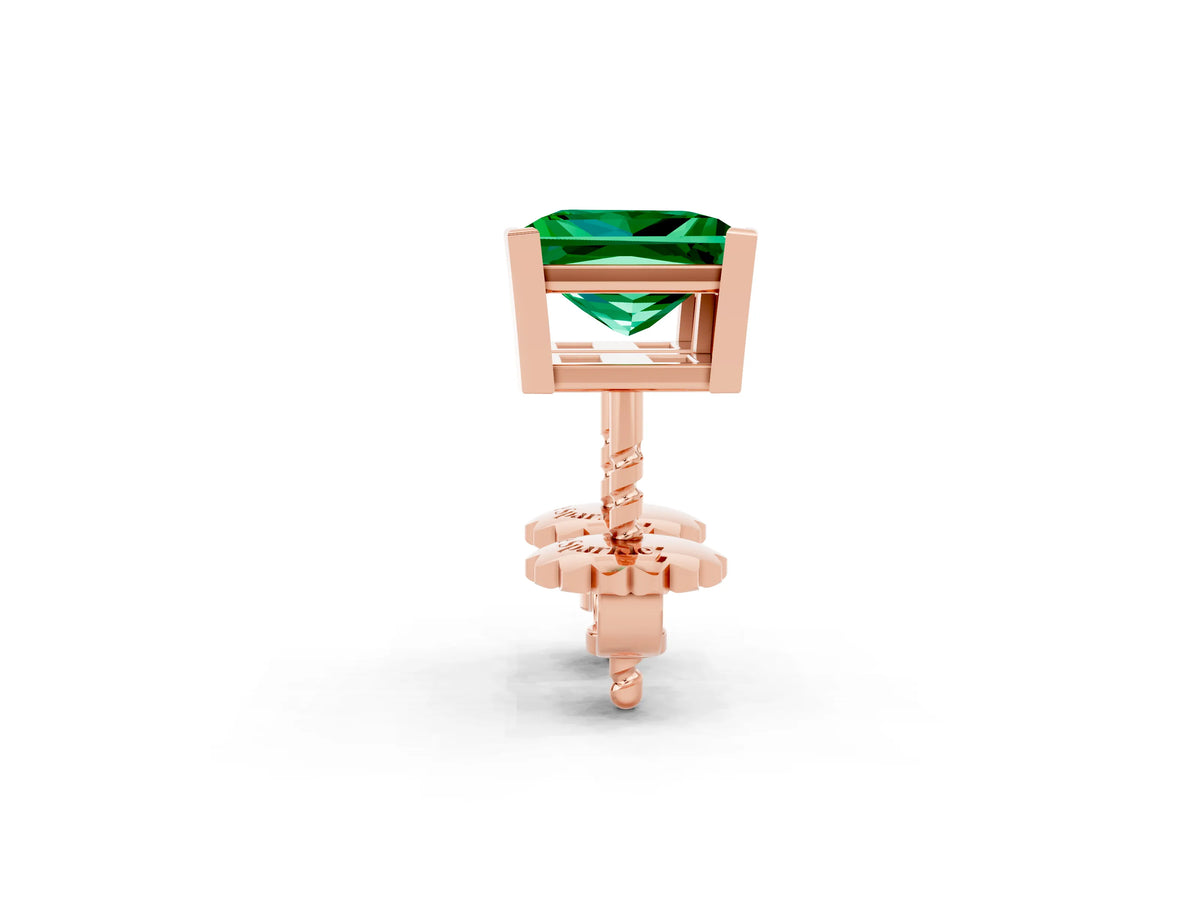 Princess Cut Emerald Stud Earrings in Rose gold with Basket Setting_2