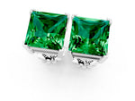 Princess Cut Emerald Stud Earrings in White gold with Basket Setting_1