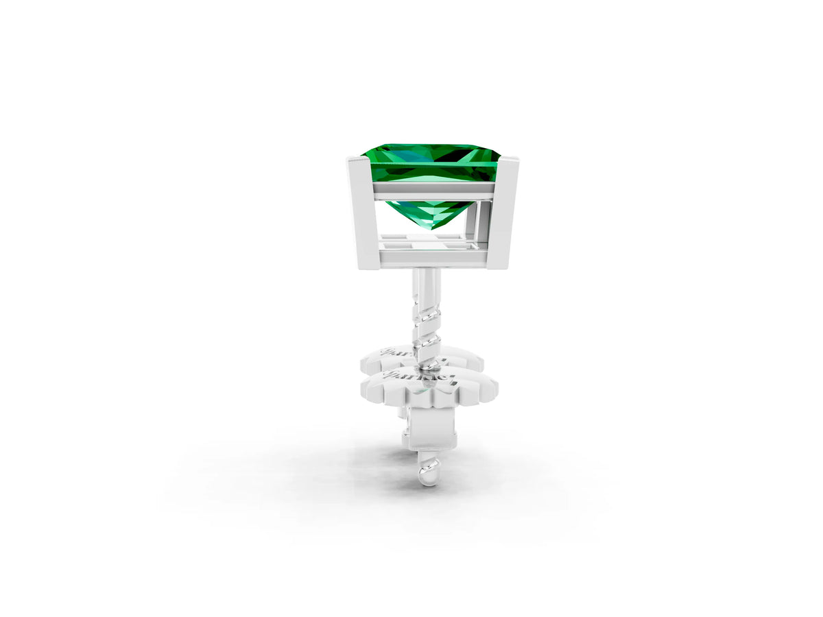 Princess Cut Emerald Stud Earrings in White gold with Basket Setting_2