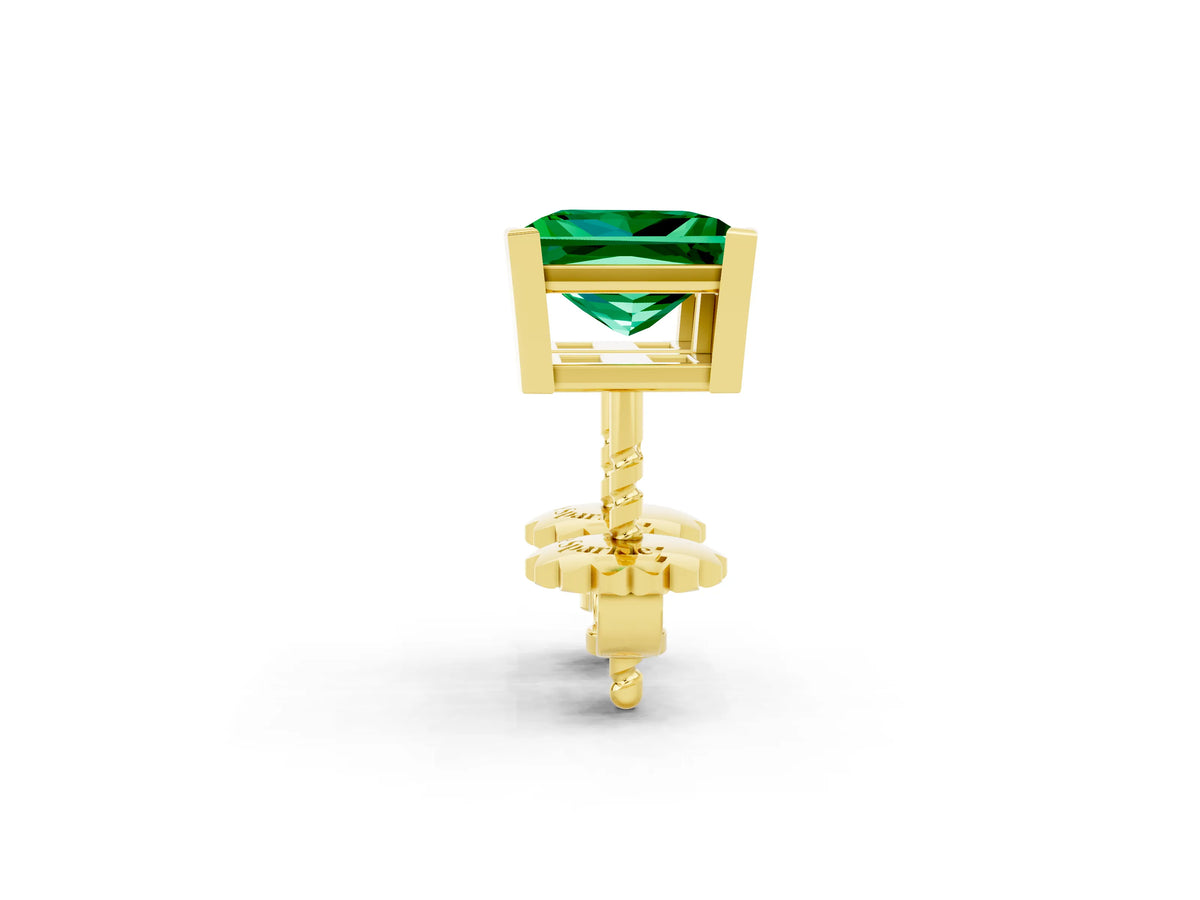 Princess Cut Emerald Stud Earrings in Yellow gold with Basket Setting_2