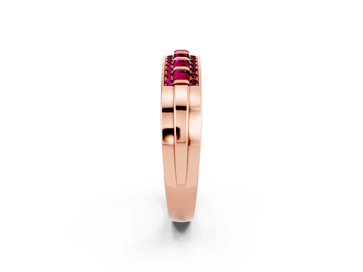 Princess Cut Garnet Bar-Set Pavé Band in Rose gold with Grooved Edge Detailing_2