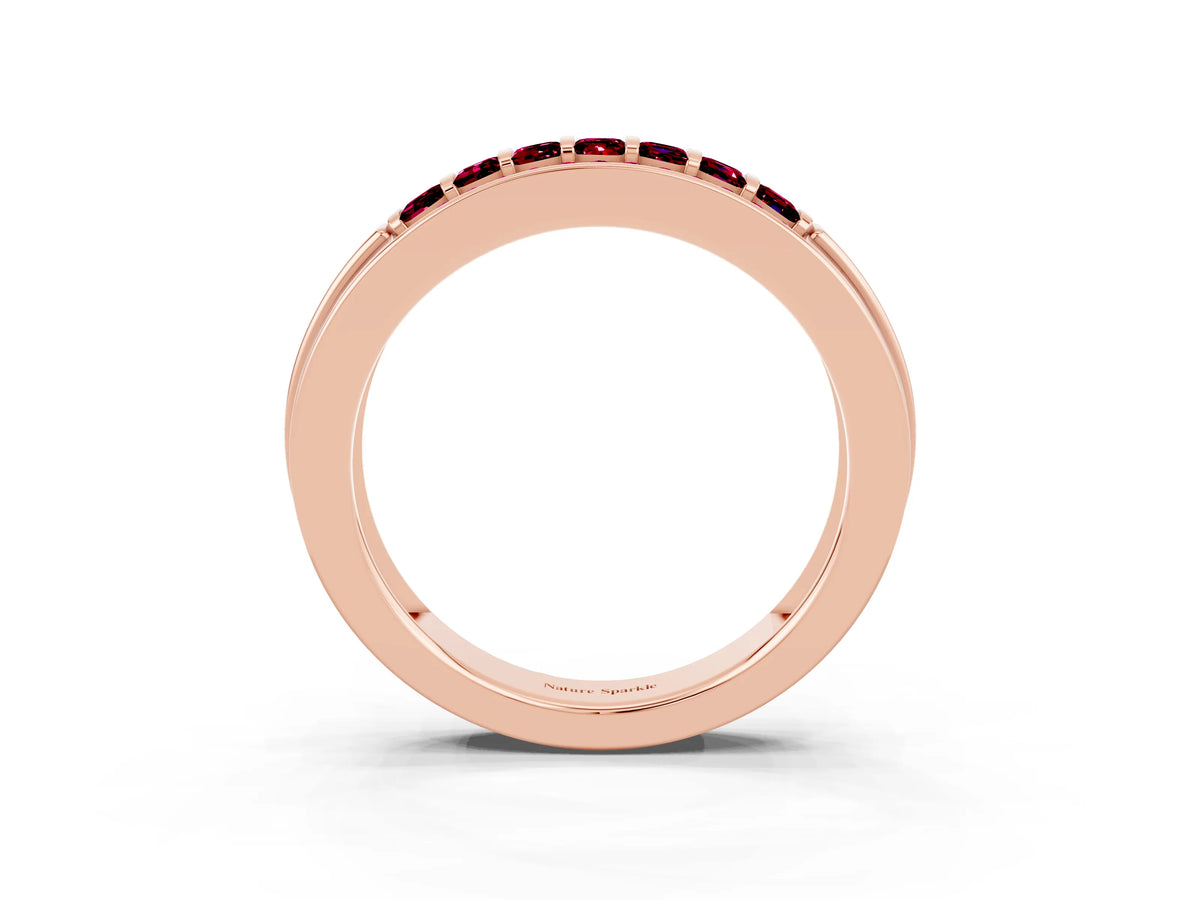 Princess Cut Garnet Bar-Set Pavé Band in Rose gold with Grooved Edge Detailing_3