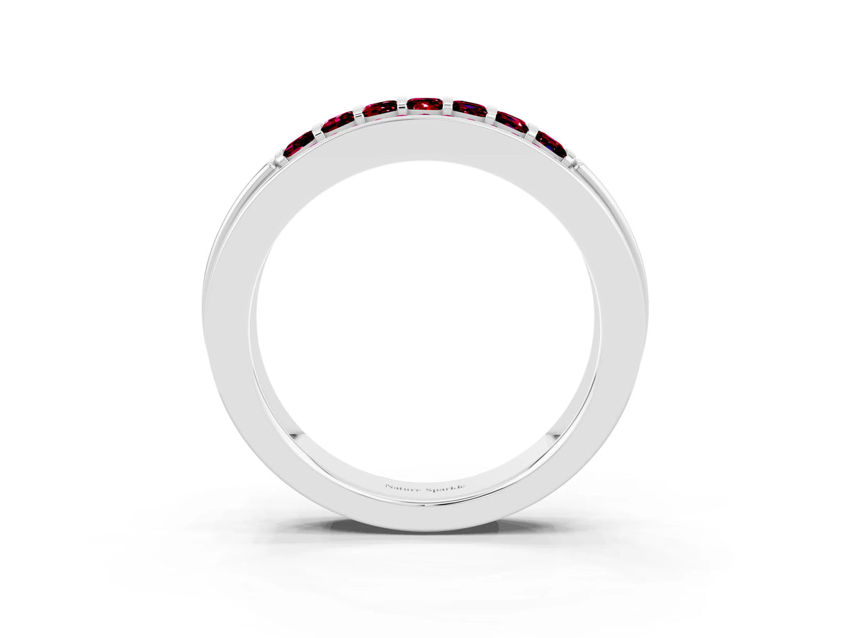 Princess Cut Garnet Bar-Set Pavé Band in Silver with Grooved Edge Detailing_3