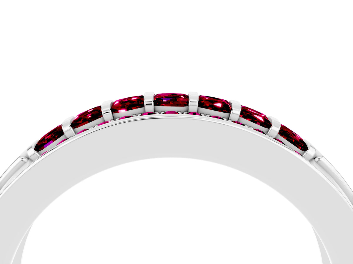 Princess Cut Garnet Bar-Set Pavé Band in Silver with Grooved Edge Detailing_4