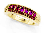 Princess Cut Garnet Bar-Set Pavé Band in Yellow gold with Grooved Edge Detailing_1