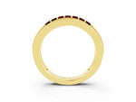 Princess Cut Garnet Bar-Set Pavé Band in Yellow gold with Grooved Edge Detailing_3