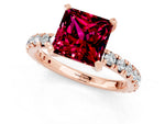 Princess Cut Garnet Pavé Solitaire Ring in Rose gold with Round Pavé Band and Prong Setting_1