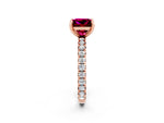 Princess Cut Garnet Pavé Solitaire Ring in Rose gold with Round Pavé Band and Prong Setting_2