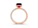 Princess Cut Garnet Pavé Solitaire Ring in Rose gold with Round Pavé Band and Prong Setting_3