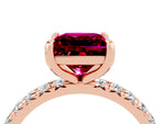 Princess Cut Garnet Pavé Solitaire Ring in Rose gold with Round Pavé Band and Prong Setting_4