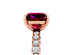 Princess Cut Garnet Pavé Solitaire Ring in Rose gold with Round Pavé Band and Prong Setting_5