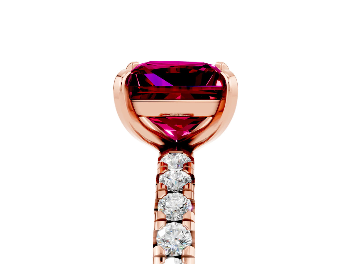 Princess Cut Garnet Pavé Solitaire Ring in Rose gold with Round Pavé Band and Prong Setting_5