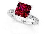 Princess Cut Garnet Pavé Solitaire Ring in White gold with Round Pavé Band and Prong Setting_1