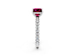 Princess Cut Garnet Pavé Solitaire Ring in White gold with Round Pavé Band and Prong Setting_2