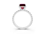 Princess Cut Garnet Pavé Solitaire Ring in White gold with Round Pavé Band and Prong Setting_3