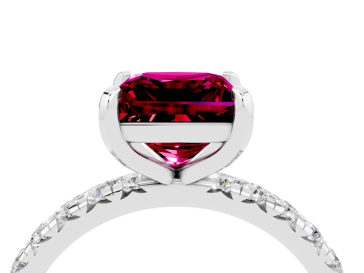 Princess Cut Garnet Pavé Solitaire Ring in White gold with Round Pavé Band and Prong Setting_4