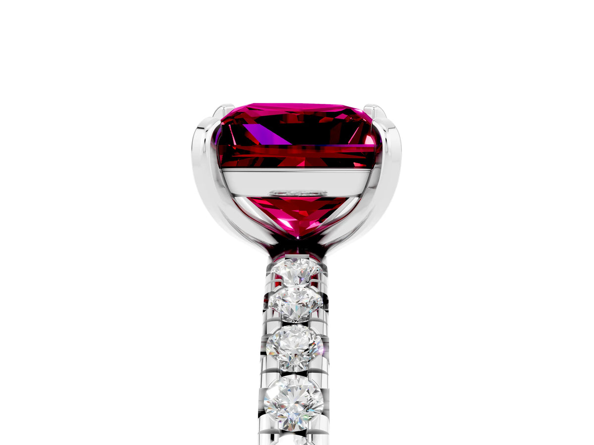Princess Cut Garnet Pavé Solitaire Ring in White gold with Round Pavé Band and Prong Setting_5