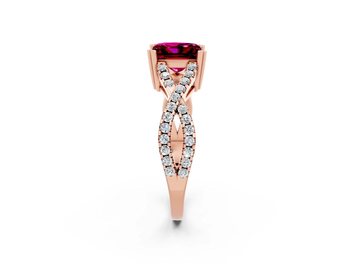 Princess Cut Garnet Solitaire Ring in Rose gold with Interwoven Pavé Band and Prong Setting_2