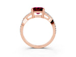 Princess Cut Garnet Solitaire Ring in Rose gold with Interwoven Pavé Band and Prong Setting_3
