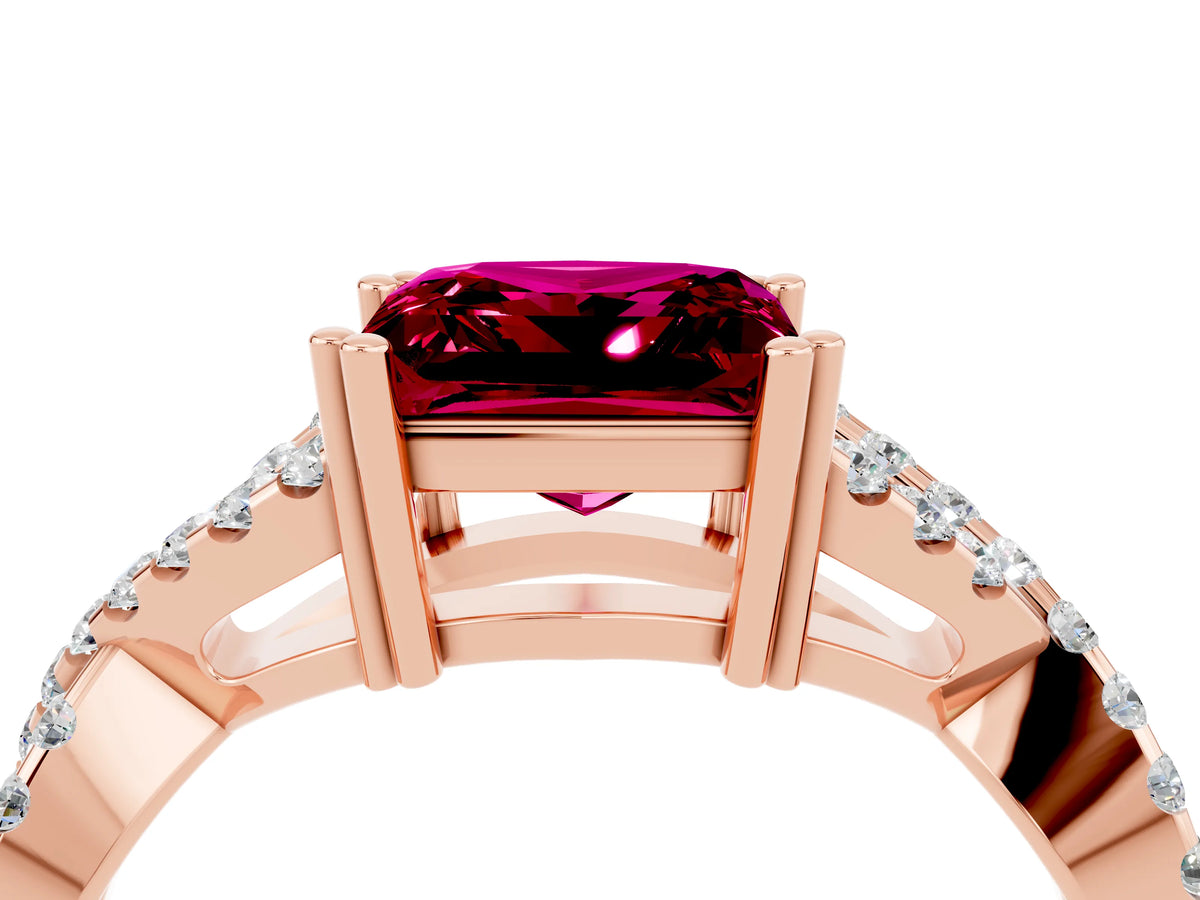 Princess Cut Garnet Solitaire Ring in Rose gold with Interwoven Pavé Band and Prong Setting_4