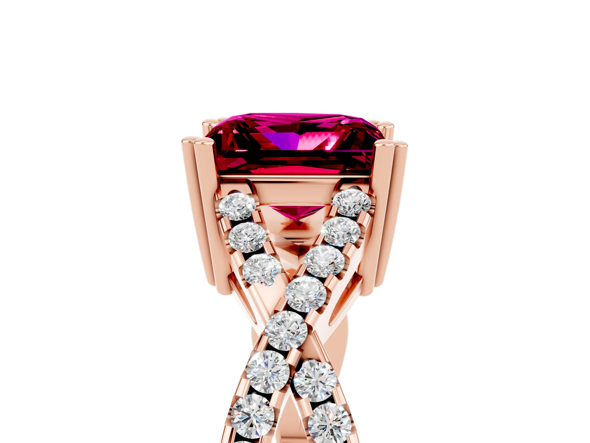 Princess Cut Garnet Solitaire Ring in Rose gold with Interwoven Pavé Band and Prong Setting_5