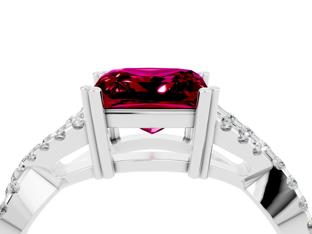 Princess Cut Garnet Solitaire Ring in Silver with Interwoven Pavé Band and Prong Setting_10
