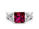 Princess Cut Garnet Solitaire Ring in Silver with Interwoven Pavé Band and Prong Setting_6