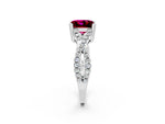 Princess Cut Garnet Solitaire Ring in Silver with Interwoven Pavé Band and Prong Setting_8