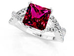 Princess Cut Garnet Solitaire Ring in White gold with Interwoven Pavé Band and Prong Setting_1