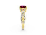 Princess Cut Garnet Solitaire Ring in Yellow gold with Interwoven Pavé Band and Prong Setting_2