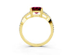 Princess Cut Garnet Solitaire Ring in Yellow gold with Interwoven Pavé Band and Prong Setting_3