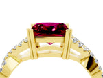 Princess Cut Garnet Solitaire Ring in Yellow gold with Interwoven Pavé Band and Prong Setting_4