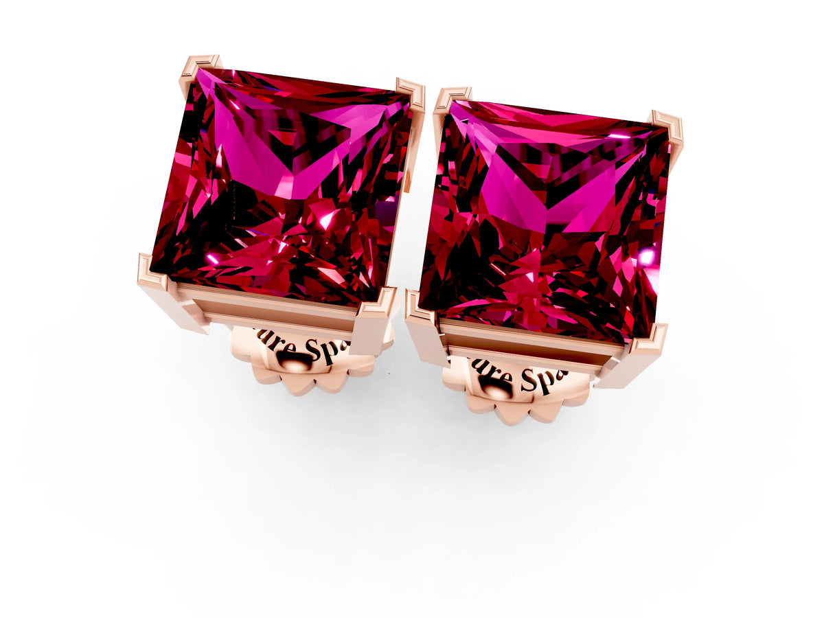 Princess Cut Garnet Stud Earrings in Rose gold with Basket Setting_1
