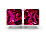 Princess Cut Garnet Stud Earrings in White gold with Basket Setting