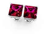 Princess Cut Garnet Stud Earrings in White gold with Basket Setting_1