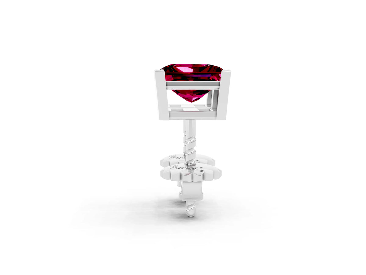 Princess Cut Garnet Stud Earrings in White gold with Basket Setting_2